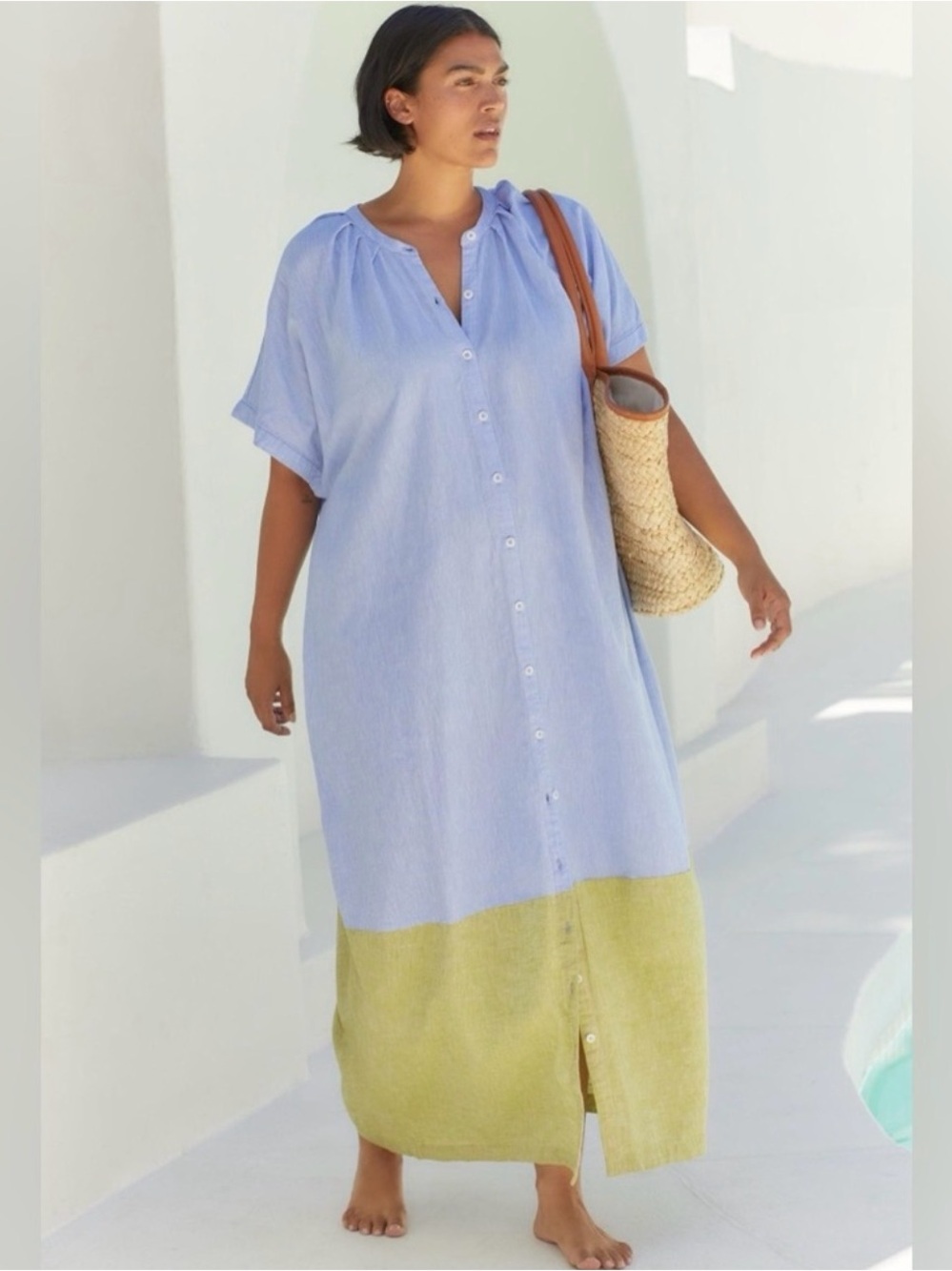 Anthropologie Short-Sleeve Collared Linen Maxi Shirt Dress XL